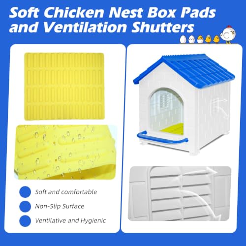 Waterproof Plastic Chicken Nesting Box & Compact Hen House for Coop | Comes with Washable Nesting Pad, Easy-Clean Spacious Nesting Box, Suitable for Hens, Ducks, Rabbits & Backyard Poultry - color: Blue