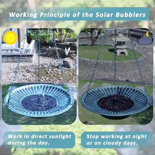 12" Hanging Solar Bird Bath, Metal Solar Bird Bath Fountain (Blue) | Hanging Bird Bath with Solar Fountain, Bird Bath Bubbler or Outdoors Garden, Patio & Yard. - color: B-blue and Black