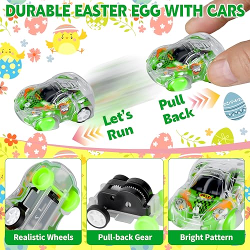 Seifar 24 Pack Prefilled Easter Eggs Filled with Pull Back Cars, Eggs with Toys Inside, Easter Hunt Basket Stuffers Party Favors Classroom Prizes Gift for Kids Girls Boys - style: mini