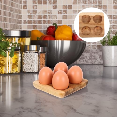 Wooden Egg Tray, Rustic 4 Egg Holder Chicken Eggs Display Tray Suqare for Refrigerator Kitchen Display or Storage