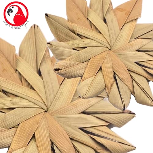 Bonka Bird Toys 1271 3" Palm Leaf Flowers pk3 for Small Medium Birds | Hand woven natural palm leaf construction for chewing and shredding enrichment