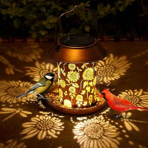 Bird Feeders for Outdoors Hanging,Metal Wild Bird Feeder Solar Lanterns Outdoor Waterproof Summer Decor Garden Gifts for Women Mom Bird Lovers,Decoration for Yard,Patio,Porch,Balcony - size: 1pack Sunflower
