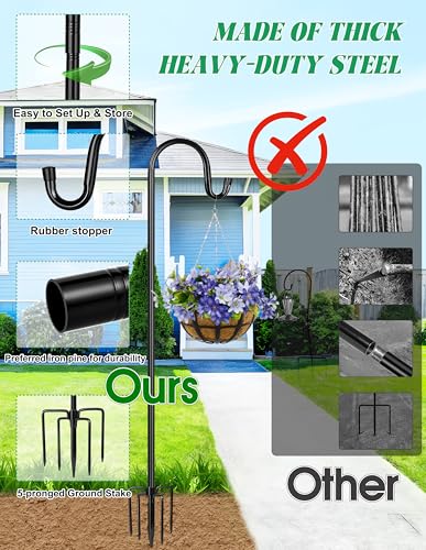 Bird Feeder Pole for Outdoor, 60 Inch Shepherds Hooks Heavy Duty Garden Pole for Hanging Plant Basket, Solar Light Lanterns, Garden Plant Hanger Stands with 5 Base Prongs - size: 60 Inch-1