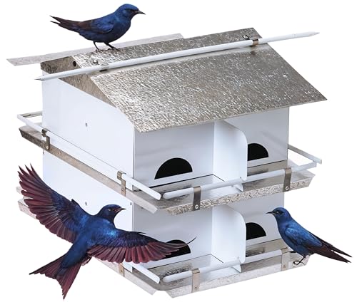 Birds Choice Premium Aluminum Purple Martin House – 8 Room, 2 Floor Birdhouse with Starling Resistant Entrance Holes, Ventilated Roof & Easy Cleaning, Unassembled | Starling Resistant Entrance Holes, Ventilated Roof, Easy Access for Cleaning, Ships Unasse