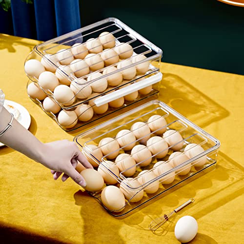 Sooyee 4 Layer Rolling Egg Container for Refrigerator, Clear, 11.2"L x 8.5"W x 2.76"H - size: 4 Layer