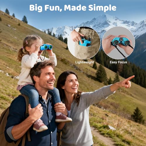 Aurosports 15x25 Compact Binoculars for Kids with Bird Guide Book, Blue | Lightweight Easy Focus with Carrying Case & Strap; Durable Fully Coated; Birdwatching Cruise Travel Gift for 8-12 Boys Girls - color: Blue