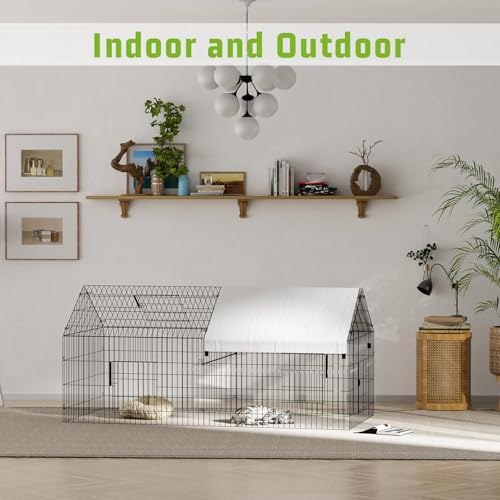 NUGRIART Metal Chicken Coop 83"×38" Chicken Run with Waterproof Cover Portable Poultry Cage Walk in Hen House Outdoor Backyard Farm Animal Enclosure Crate Pet Playpen Exercise Pen for Rabbit Duck - size: 83.0"L x 38.0"W x 34.0"H