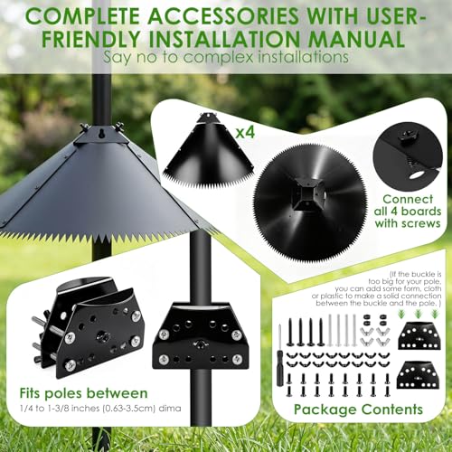 Metal Squirrel Baffle for Bird Feeder Pole – Heavy Duty Adjustable Squirrel Guard with Spikes, Fits 4x4 Post & Shepherd’s Hook, Outdoor Raccoon & Squirrel Deterrent for Tree Trunk (19 Inch)