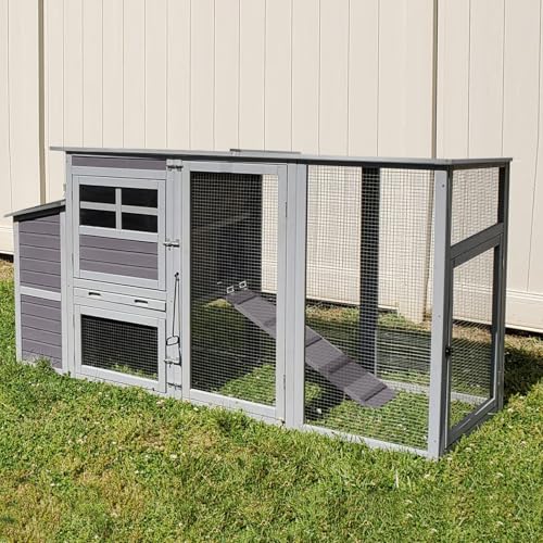 GUTINNEEN Chicken Coop with Wheels Portable Hen House for 4-6 Chickens with Large Run, Nesting Box, Metal Tray, 74.9" - size: 80.7"L x 26.0"W x 44.5"H