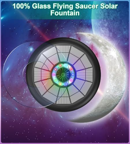 SZMP Powerful 5W Solar Powered Water Fountain for Bird Bath, Upgraded Glass Panel with Colorful Light Show, 7 Nozzles, Anti-Drift Fixer, 2000mAh Battery