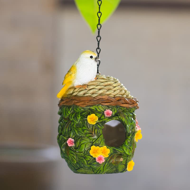 Bird Houses for Outside, with Hanging Chain, Nest-Shaped Resin Waterproof | Practical Birdhouses for Outdoors, Decorative Bird Cage, Garden Decor for Hummingbird, Bluebird, Cardinal and Other Bird - style: Nest