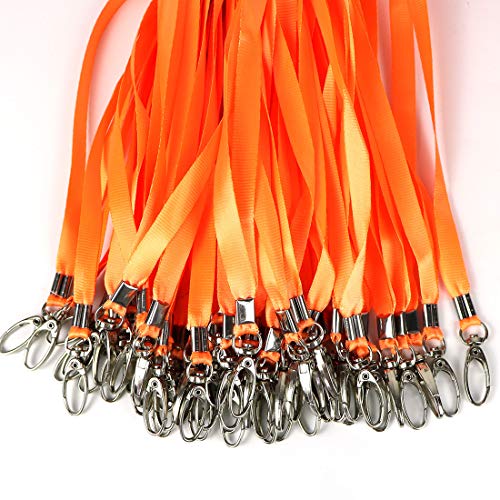 Lanyards 100Pcs Bulk Lanyard for Id Badges,Badge Lanyards Swivel Hooks Clips Great for Name Tags Badge - color: Orange