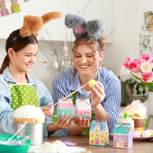 Zhanmai 48 Pcs Easter Treat Boxes Candy Mini Rabbit Egg House Favor Box Easter Party Paperboard Gift Boxes for Holiday Party Treat Cookie Goodie Snack Gift Packaging - style: Easter