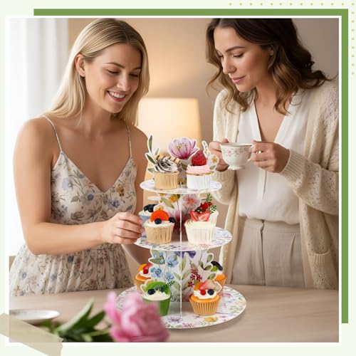 3 Tier Wildflower Party Decoration Baby in Bloom Baby Shower Cupcake Stand Spring Wildflower Cupcake Tower Floral Themed Cake Holder Dessert for Flower Birthday Party Decoration Supplies - style: Wildflower