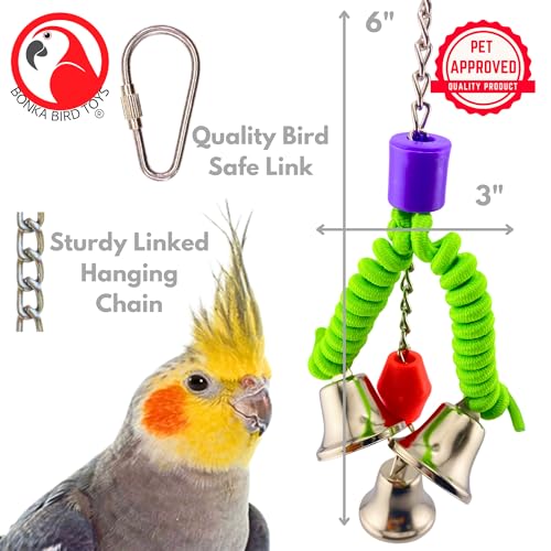 1957 Boingy Bell 6" x 3" Plastic Bead and Bell Toy for Parakeets Cockatiels Parrotlets Caiques Lovebirds Small Birds Cage Activity