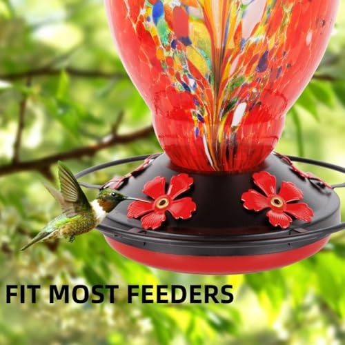 WOSIBO Hummingbird Feeder Replacement Bottom Base Replacement Part Includes Red Plastic Base Metal Top and Brushes (Black with 5 Flower) - color: Black with 5 flower