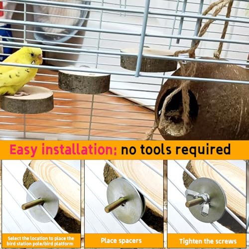 Hamiledyi 3PCS Perch Platform for Bird Cage Natural Round Wooden Stand Platform Bird Toy for Parakeet Cockatiel Parrot Budgie Sparrow Hamster Canary Bears - size: 3.9in