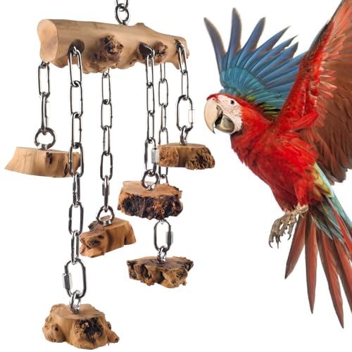 DBNESS Bird Toys for Parrots, Durable Wooden Hardwood Blocks with Stainless Steel Hanging Natural Chew Toy for Macaws African Greys Amazon Cockatoos Medium Large Parrot Similar Sized Pet Parrot - style: Horizontal String