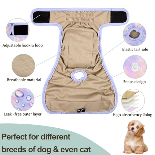 3 Pack Female Dog Diapers - Reusable Diapers for Doggie in Heat - Highly Absorbent Dog Diapers Female for Pet Incontinence with Adjustable Snaps (Tie Dye, S) - color: Tie Dye, size: Small（New Born-11.5“Waist）