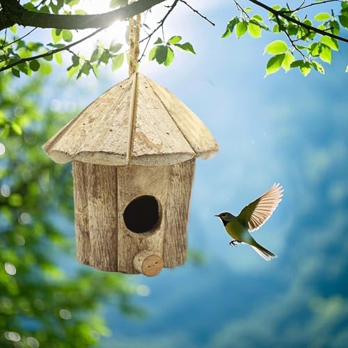 Wooden Birdhouses for Outside, Hanging Birdhouse, Cardinal Bird House Nesting Box, Natural Wood Bluebird Houses for Outdoors Finch Bluebird Cardinals, Garden Decoration