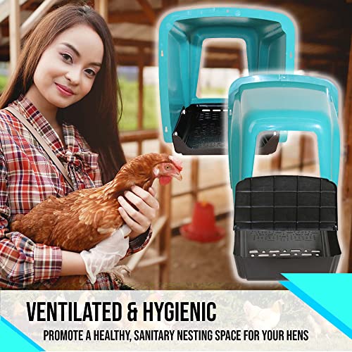 Nesting Boxes for Chicken Coops | Roll Away Hen House for Laying Eggs | Durable Plastic Chick Brooder Box with Perch & Pull Out Egg Tray for Poultry Farm | Chicken Coop Accessories (Pack of 5)