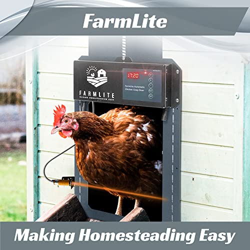 FarmLite Automatic Chicken Coop Door Opener | Non-Battery Powered Automatic Chicken Door | Automatic Coop Door with Timer and Light Sensor | USA Brand
