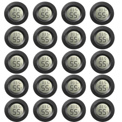 Weewooday 20 Pcs Mini Hygrometer Thermometer Digital LCD Monitor Indoor/Outdoor Room Humidity Meter Temperature Gauge for Greenhouse Garden Reptile Incubator Cellar ℉/℃ (Black) - size: Black