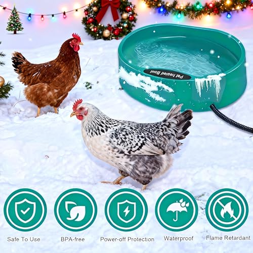 Heated Chicken Waterer, 125OZ Large Capacity Heated Water Bowl for Chickens Coop Dogs Cats Duck Rabbit, Outdoor Freeze Proof Poultry Waterer in Winter with Thermostatic Control