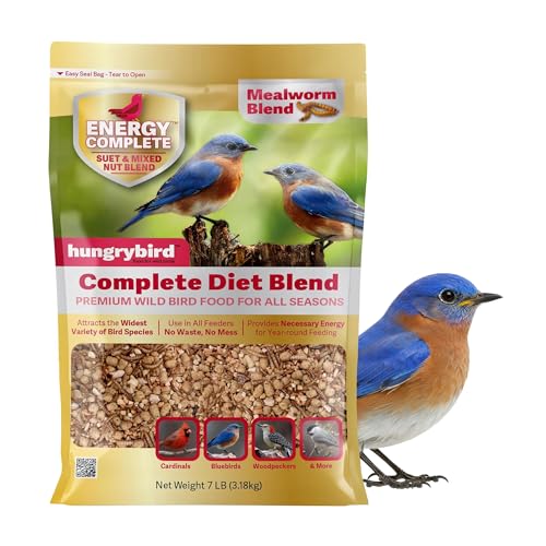 HUNGRYBIRD Energy Complete Diet, 7lb Mealworm Suet & Mixed Nuts | All-Season Feeding, Premium Wild Bird Food, No Waste, No Mess, Attracts a Wide Variety of Wild Birds