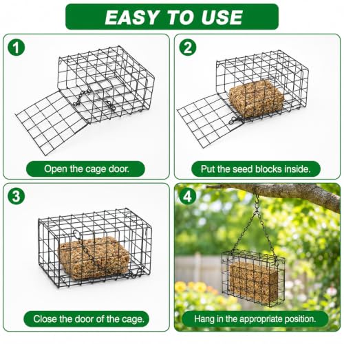 3Pcs Outdoor Suet Cage Bird Feeder, 5.4 x 4.92 x 1.77 Suets Hanging Bird Feeder, Single Suet Cake Capacity, Fruit Holder Style Suet Nugget Feeder for Garden Yard Outside Hanging
