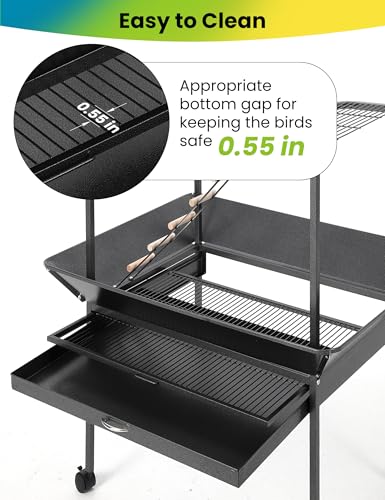 Garvee 64'' H Inch Birdcage Stand Play Center with Perches and Ladders | Indoor Outdoor Playground for Birds, Bird Playstand w/Rotated Ring Removable Tray, Lockable Caster, for Macaw and Parakeet - size: 64'' H