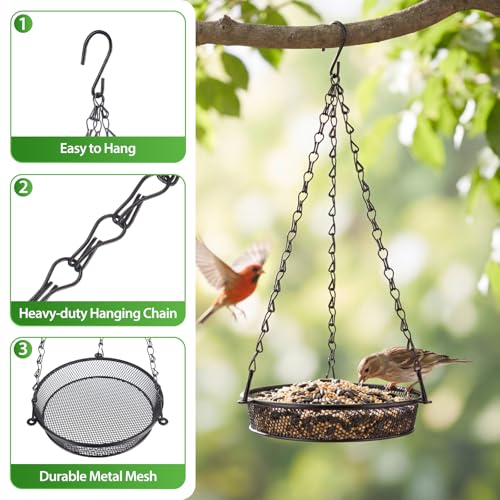 Hanging Bird Feeder, Platform Feeders for Outdoors, Metal Mesh | Black, Rust-Proof, Durable Platform Feeders for Garden Decoration, Great for Attracting Wild Birds, Gift for Bird Lovers