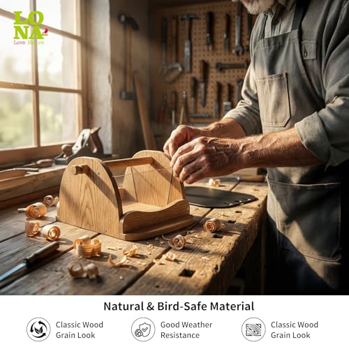 LONA Wooden Bird Feeder for Outdoors Hanging, Large Capacity Wood Birdfeeder for Feeding Outside Garden Unique Wild Bird Feeder House for Cardinals Finches Sparrow Chickadees