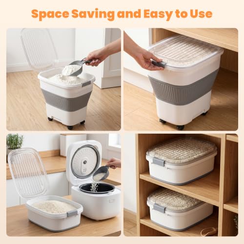 50 Lbs Rice Container, Collapsible Dog Food Storage Container | Airtight Cat Food Container with Wheels, Transparent Lid, Measuring Cup, Scoop, BPA Free for Pet Food, Grain, Bird Seed - color: 50 lbs
