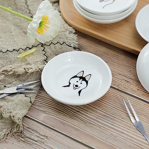 Funny Dogs Head and Butt Pattern Ceramic Sauce Dishes, Seasoning Dishes, Sushi Soy Dipping Bowls, Appetizer Plates, Dessert Plates, Little Cat Bird Feeding Bowls, Set of 6-Dogs-3.5 Inch - color: Dogs, size: 3.5 Inch