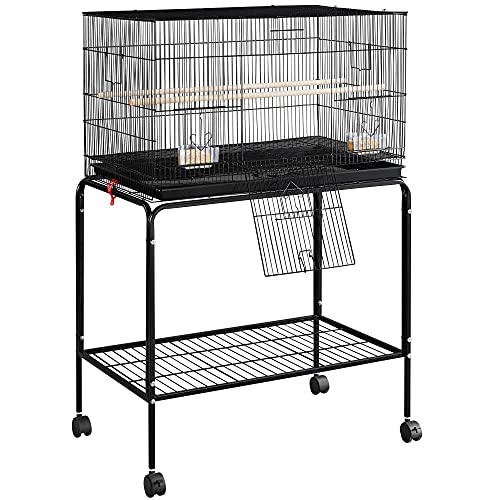 Topeakmart Flight Cages for Parakeets Small Birds Budgies Finches Canaries Lovebirds Sun Conures Parrots Bird Cage w/Rolling Stand, Black