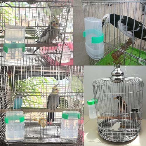 Automatic Bird Water Dispenser Parrot Water Feeder Bird Seed Food Container Parakeet Waterer Cockatiel Cage Accessories Automatic Feeding for Finch Lovebird Canary Small Birds(2Pcs) - color: Clear, size: 2Pcs