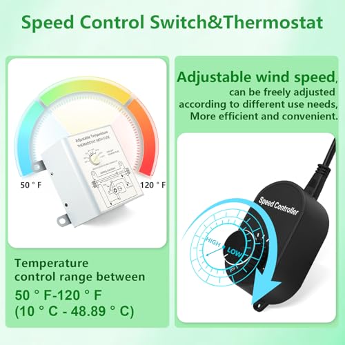 Shutter Exhaust Fan with Thermostat & Speed Control, 1558 CFM,1665 RPM, Upgrade 14 inch Wall Mount Attic Vent Fan for Chicken Coops, Greenhouse, Gable, Barn, Garage, Shed Ventilator - color: With Speed Control & Thermostat, size: 14inch