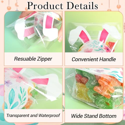 PINWATT 30 Pack Easter Bunny Egg Goodie Bags, Transparent Zipper Resealable Plastic Pouches with Handles, Ideal for Easter Party Candy & Treats, Festive Supplies - size: 1 count (Pack of 30)