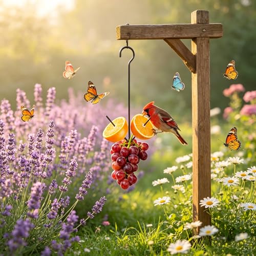 2 Pack Oriole Feeder for Outdoors Hanging, Fruit Feeder with 2 Prongs for Oriole and Wild Birds, Black with Hook, Garden Patio