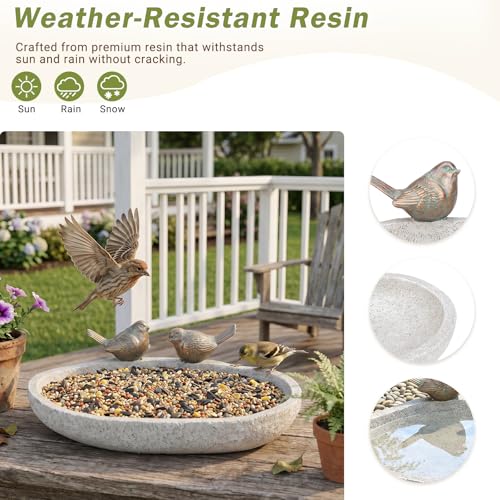Bird Baths for Outdoor, Resin Garden Ground Birdbath Bowl Yard Decor | Antique Outdoor Garden Bird Baths with Vintage Bird Ornament, Tabletop Bowl Birdbaths Bird Feeder for Outside Yard Decor - color: White