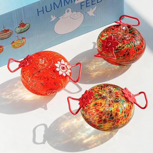 3PCS Glass Hummingbird Feeders for Outdoors Hanging Ant and Bee Proof - color: Color-D