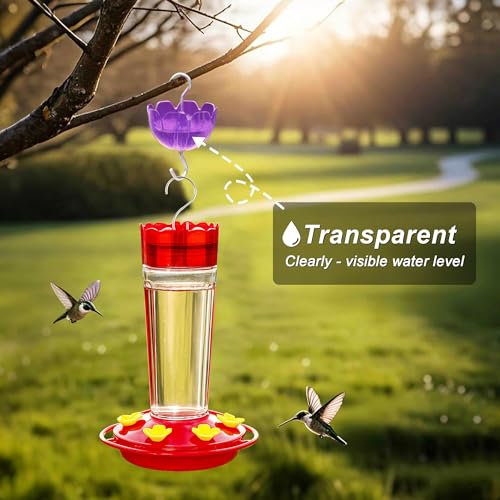 6-Pack Ant Moat for Hummingbird Feeders 4OZ | Heavy Duty Metal Hooks with Water Level Window, Bright Red Flower Design for Outdoor Hanging Bird Feeders - color: Purple
