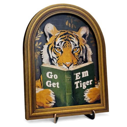 3D Motivational Tiger Table Decor Sign Vintage Wall Art 8x10 Inch | Go Get Em Tiger Wall Art Sign for Home Living Room Office Desk Wall Shelf Decor - color: color-A