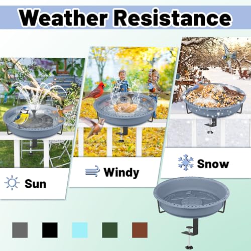 Bird Baths for Outdoors, Rustproof Metal Clamp Birdbaths & Birdfeeder with Detachable Plastic Basin, Outdoor Bird Feeding & Watering Station for Wild Birds Garden Patio Balcony (Grey) - color: Gray