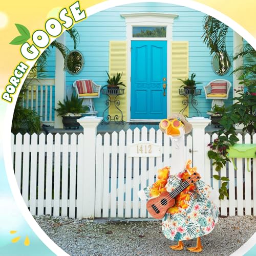 Bikini Porch Goose Outfits with Sunglasses and Swimming Tube for 23" Summer Goose Costume Garden Patio Statue Decor(Guitar) - style: Guitar