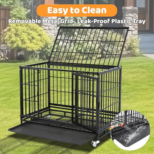 Homey Pet 37 Inch Three Tiers Stackable Dog Crates for Medium Dogs | Indestructible Heavy Duty Dog Crate Cage with Lockable Wheels, Removable Tray, Opent Top, Escape Proof Locks, Bowls - size: 37"L - 3 Tiers