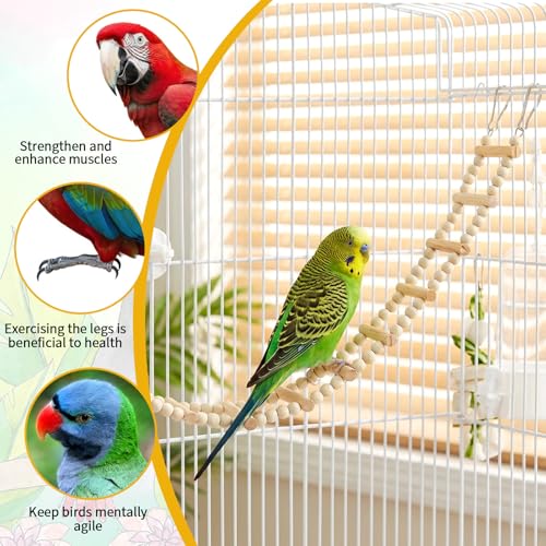 28 Steps 61.8 x 3.14 Inch Bird Ladder Bridge | Wooden Pet Hamster Climbing & Swing Toys for Birds Rats Parrots Hamster Squirrel Sugar Gliders Parakeets Cockatiels