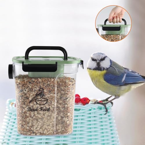 Bird Food Container,Pet Food Storage Bin with Side Pouring Spout and Handle,4lb Bird Seed Storage Container,Airtight BPA Free Portable BirdSeed Storages for Outside Feeders Container Holder