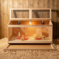Large Wooden Chick Brooder Box with Drawers, 3 Heat Lamps and Thermostat | Built-in thermometer and pre-drilled holes; 31.5 x 15.75 x 18.1 in for chicks, ducks, quail and hamsters - size: 31.5"L x 15.8"W x 18.1"H